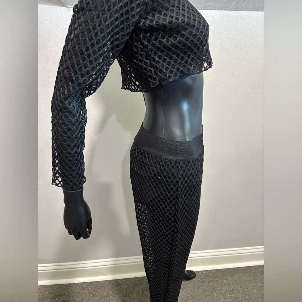 Two piece net black crop top and pants medium new with tags great cover up - Picture 4 of 9